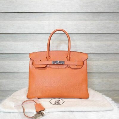 Hermes Birkin 30 Orange PHW Stamp O