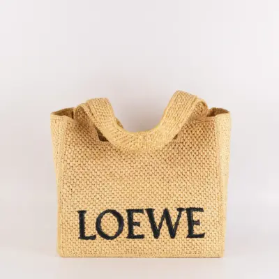 Loewe Font Tote in Raffia Beige Tote Bag